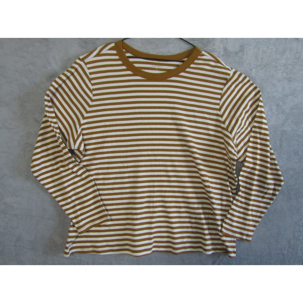 Old Navy Striped Long Sleeve T Shirt Top Brown White 4X